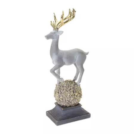 Melrose InternationalWinter Deer Figurine on Orb 14/18" H Christmas Kitchen & Tabletop Decor