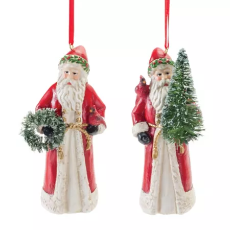 Melrose International Santa Ornament with Cardinal Bird (Set of 6) Christmas Ornaments & Tree Toppers