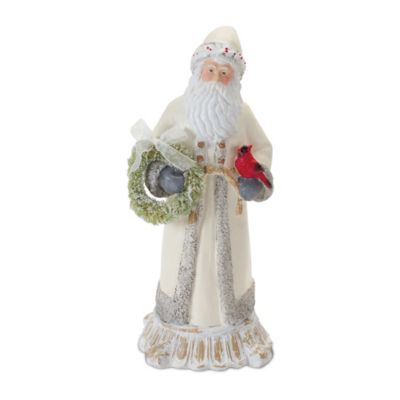 Melrose International Santa Figurine with Cardinal and Wreath 12 in. H