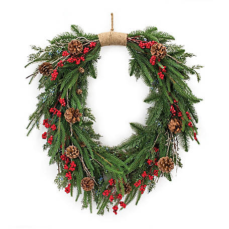 Melrose International Mixed Pine Cone Berry Wreath 30 in. H