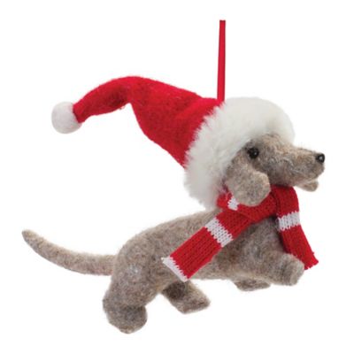 Melrose International Dachshund with Santa Hat Ornament (Set of 12)