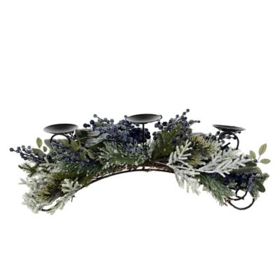 Melrose International Frosted Pine Blueberry Centerpiece Candle Holder 31 in. H