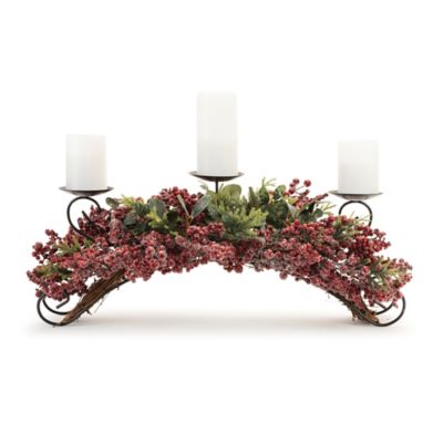 Melrose International Pine and Berry Centerpiece Candle Holder 31 in. L