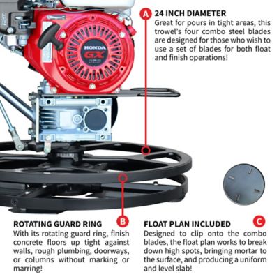 Image showing  24 in. Power Trowel Edger Walk Behind 5.5HP Kohler Concrete Tool with Float Pan for Cement Floor Surfaces