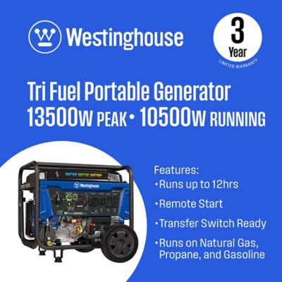 Image showing  13,500/10,500-Watt Tri-Fuel Portable Generator, CO Sensor, Gas/Propane/Natural Gas
