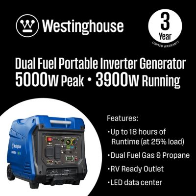 Image showing  5,000/3,900-Watt Dual-Fuel Portable Inverter Generator, CO Sensor, Recoil Start
