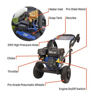 Image showing  3,600 PSI 2.7 GPM Gas Cold Water Pressure Washer, 5 Nozzles and Soap Tank