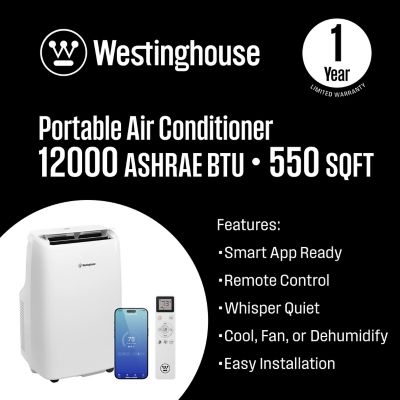 Image showing  12,000 BTU Portable Air Conditioner & Dehumidifier with Remote & Smart App, up to 550 sq. ft.