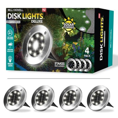 Bell & Howell 8-Lumen Solar-Powered Deluxe Disk Lights, Stainless Steel, 4-Pack