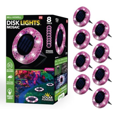 Bell & Howell Mosaic Disk Lights Solar Powered Pink LED Path Lights (8-Pack)