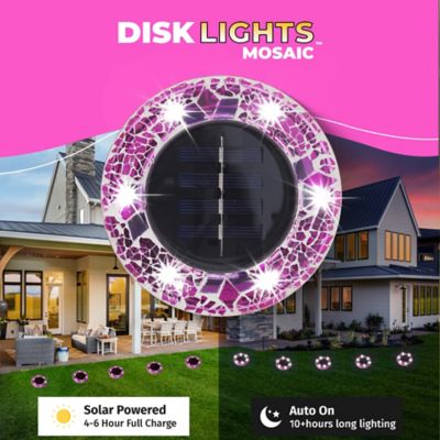Image showing  Mosaic Disk Lights Solar Powered Pink LED Path Lights (8-Pack)