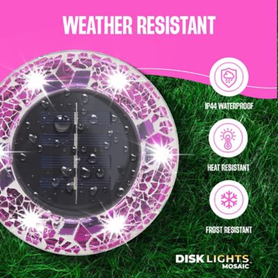 Image showing  Mosaic Disk Lights Solar Powered Pink LED Path Lights (8-Pack)