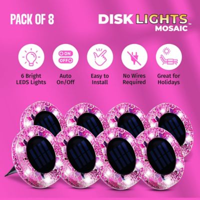 Image showing  Mosaic Disk Lights Solar Powered Pink LED Path Lights (8-Pack)