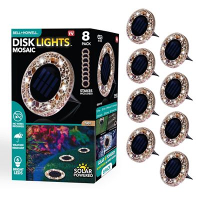 Bell & Howell Mosaic Disk Lights Solar Powered Tan LED Path Lights (8-Pack) I loved them so much I’m removing all my boring black solar lights and buying more to surround my pool