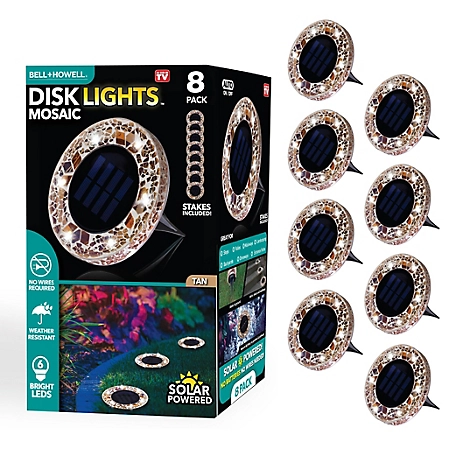 Bell & Howell Mosaic Disk Lights Solar Powered Tan LED Path Lights (8-Pack)