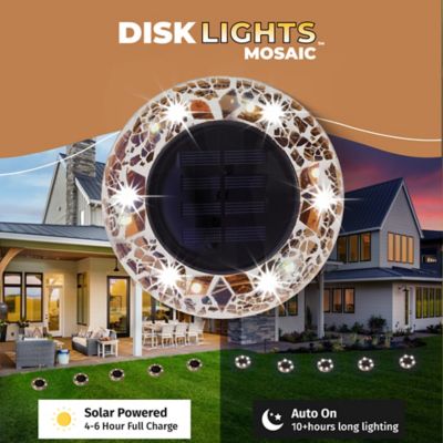 Image showing  10 in. Solar-Powered LED Mosaic Disk Path Lights, Tan, 8-Pack