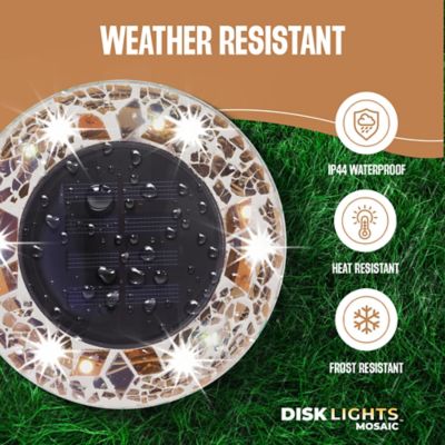 Image showing  10 in. Solar-Powered LED Mosaic Disk Path Lights, Tan, 8-Pack