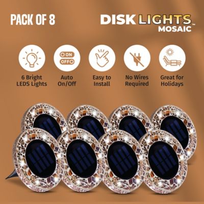 Image showing  10 in. Solar-Powered LED Mosaic Disk Path Lights, Tan, 8-Pack