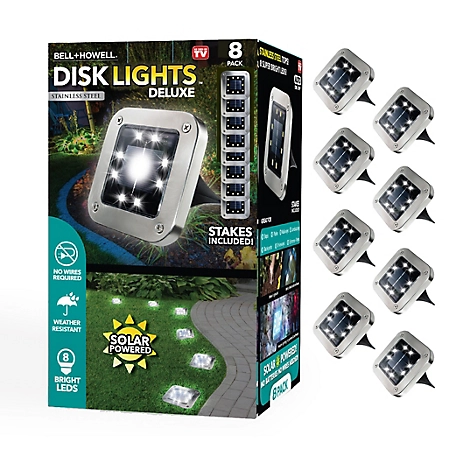 Bell & Howell Solar Powered Stainless Steel Outdoor Integrated LED In-Ground Square Disk Path Lights (8-Pack)