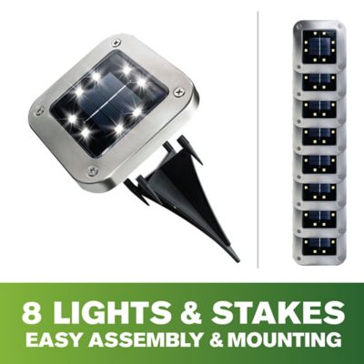 Image showing  8-Lumen Solar-Powered Outdoor Integrated LED In-Ground Square Disk Path Lights, Stainless Steel, 8-Pack
