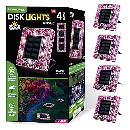 Bell & Howell Mosaic Disk Lights Pink Solar Powered LED Waterproof Square Path Light (4-Pack)