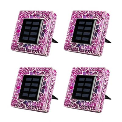 Image showing  Mosaic Disk Lights Pink Solar Powered LED Waterproof Square Path Light (4-Pack)