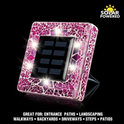 Image showing  Mosaic Disk Lights Pink Solar Powered LED Waterproof Square Path Light (4-Pack)