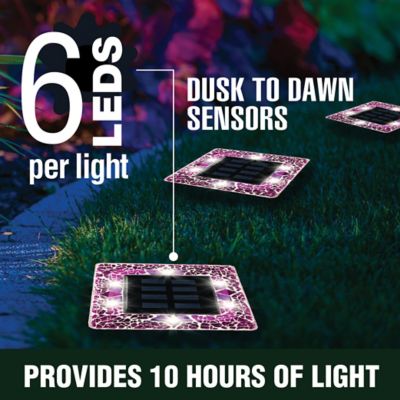 Image showing  Mosaic Disk Lights Pink Solar Powered LED Waterproof Square Path Light (4-Pack)