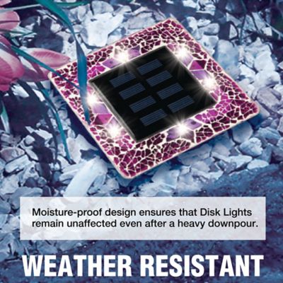 Image showing  Mosaic Disk Lights Pink Solar Powered LED Waterproof Square Path Light (4-Pack)