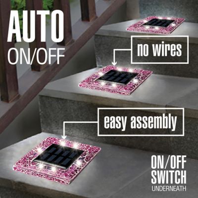 Image showing 6 th Bell & Howell Mosaic Disk Lights Pink Solar Powered LED Waterproof Square Path Light (4-Pack)