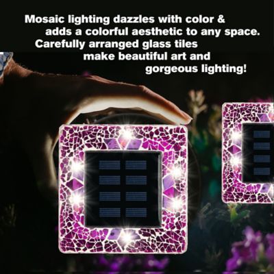 Image showing 7 th Bell & Howell Mosaic Disk Lights Pink Solar Powered LED Waterproof Square Path Light (4-Pack)