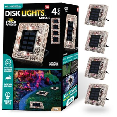 Bell & Howell Mosaic Disk Lights Tan Solar Powered LED Waterproof Square Path Light (4-Pack)