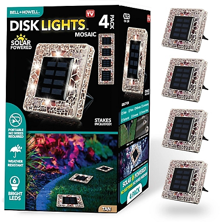 Bell & Howell Mosaic Disk Lights Tan Solar Powered LED Waterproof Square Path Light (4-Pack)