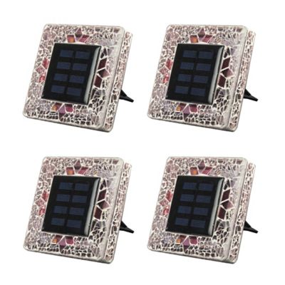 Image showing  Mosaic Disk Lights Tan Solar Powered LED Waterproof Square Path Light (4-Pack)