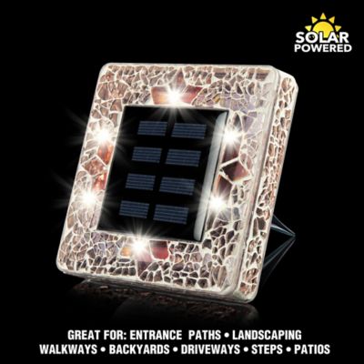 Image showing  Mosaic Disk Lights Tan Solar Powered LED Waterproof Square Path Light (4-Pack)