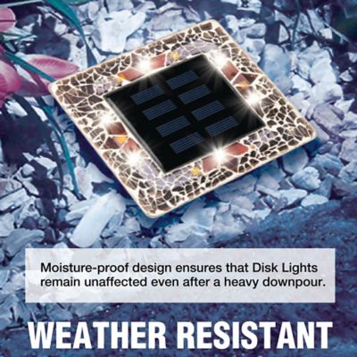 Image showing  Mosaic Disk Lights Tan Solar Powered LED Waterproof Square Path Light (4-Pack)