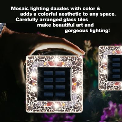 Image showing 7 th Bell & Howell Mosaic Disk Lights Tan Solar Powered LED Waterproof Square Path Light (4-Pack)