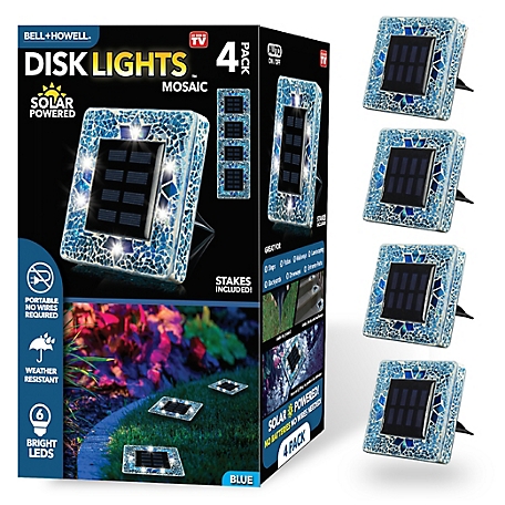 Bell & Howell Mosaic Disk Lights Blue Solar Powered LED Waterproof Square Path Light (4-Pack)