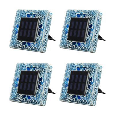 Image showing  Mosaic Disk Lights Blue Solar Powered LED Waterproof Square Path Light (4-Pack)
