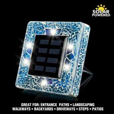 Image showing  Mosaic Disk Lights Blue Solar Powered LED Waterproof Square Path Light (4-Pack)