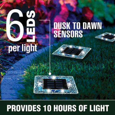 Image showing  Mosaic Disk Lights Blue Solar Powered LED Waterproof Square Path Light (4-Pack)