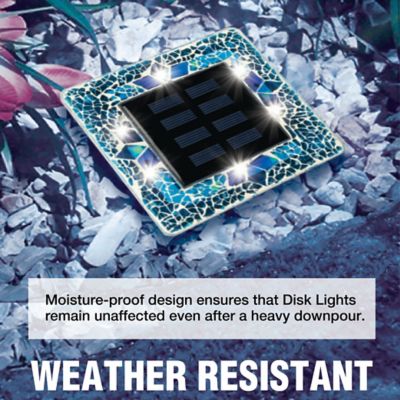Image showing  Mosaic Disk Lights Blue Solar Powered LED Waterproof Square Path Light (4-Pack)