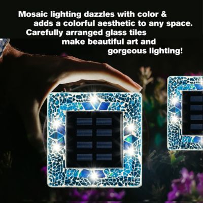 Image showing 7 th Bell & Howell Mosaic Disk Lights Blue Solar Powered LED Waterproof Square Path Light (4-Pack)