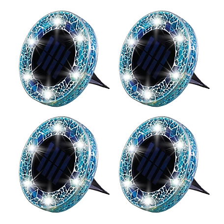 Bell & Howell Mosaic Disk Lights Solar Powered Blue LED Path Lights (4-Pack)