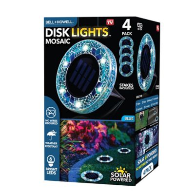 Image showing  10 in. Solar-Powered LED Mosaic Disk Path Lights, Blue, 4-Pack