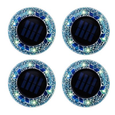 Image showing  10 in. Solar-Powered LED Mosaic Disk Path Lights, Blue, 4-Pack