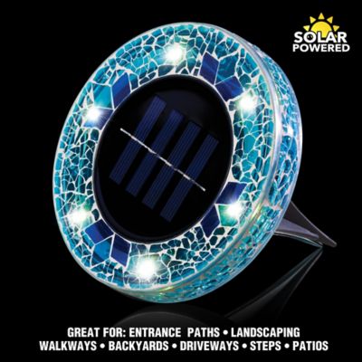 Image showing  10 in. Solar-Powered LED Mosaic Disk Path Lights, Blue, 4-Pack