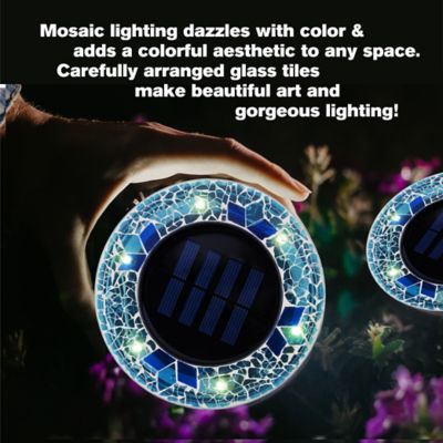 Image showing 7 th Bell & Howell 10 in. Solar-Powered LED Mosaic Disk Path Lights, Blue, 4-Pack