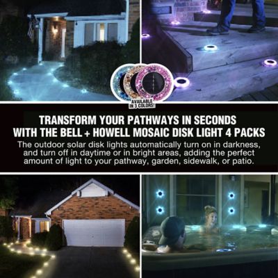 Image showing 8 th Bell & Howell 10 in. Solar-Powered LED Mosaic Disk Path Lights, Blue, 4-Pack