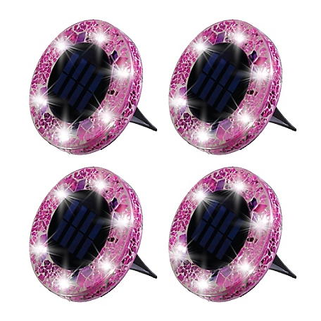 Bell & Howell Mosaic Disk Lights Solar Powered Pink LED Path Lights (4-Pack)